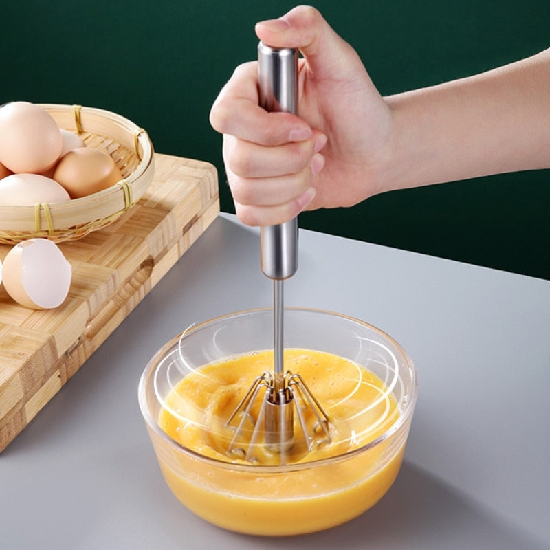1pc Semi-Auto Stainless Steel Egg Whisk