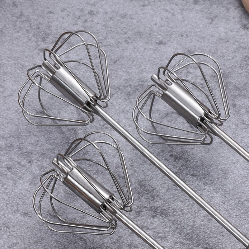 1pc Semi-Auto Stainless Steel Egg Whisk