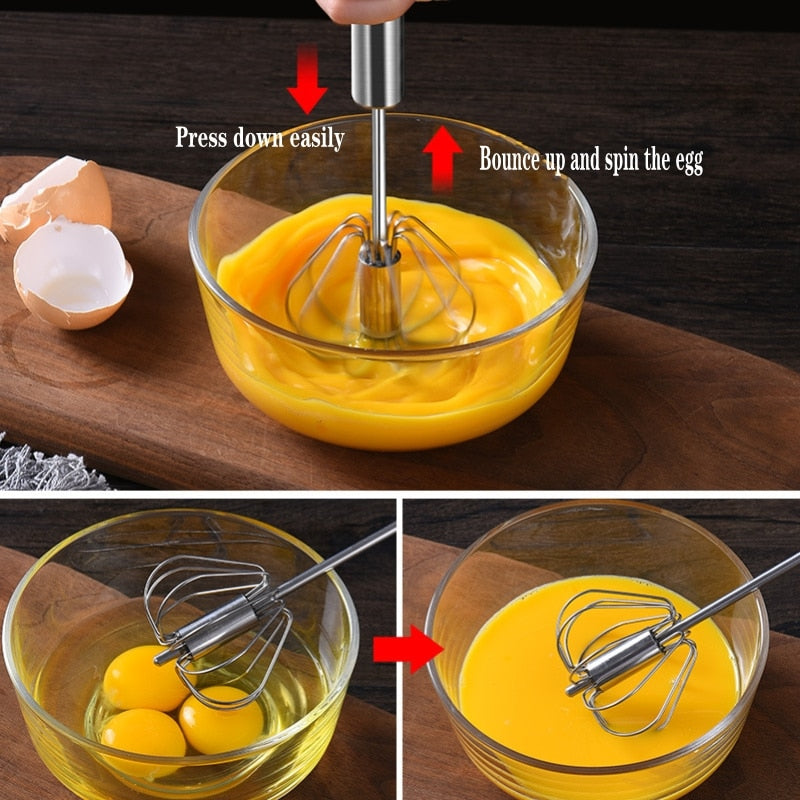 1pc Semi-Auto Stainless Steel Egg Whisk