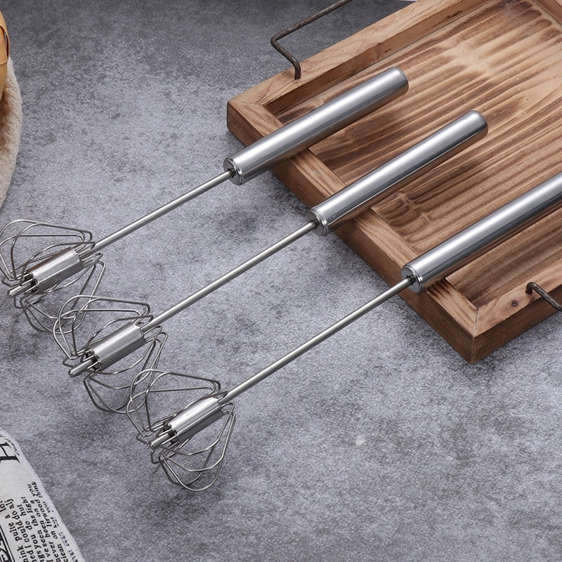 1pc Semi-Auto Stainless Steel Egg Whisk