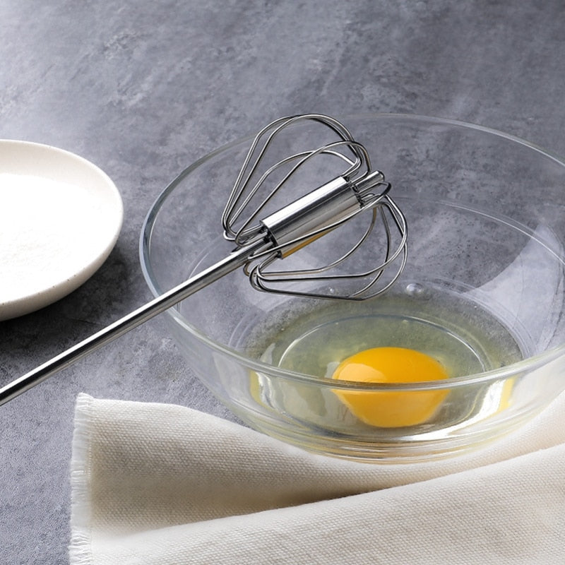 1pc Semi-Auto Stainless Steel Egg Whisk